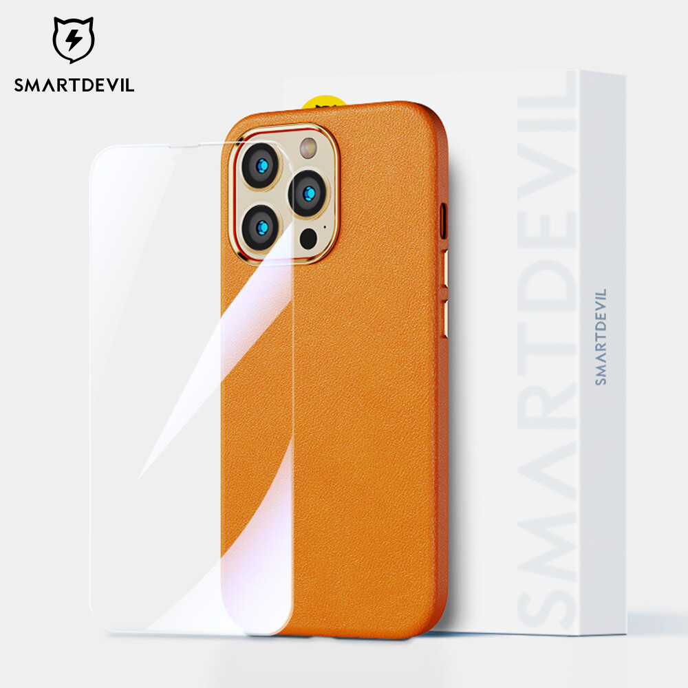SmartDevil Official True Leather Phone Case For iPhone 14 Case Sweatproof Leather Back Cover With Flocking Lining
