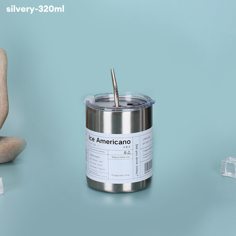 304 stainless steel ice American coffee cup vacuum double layer with straw straight cup household portable thermos cup