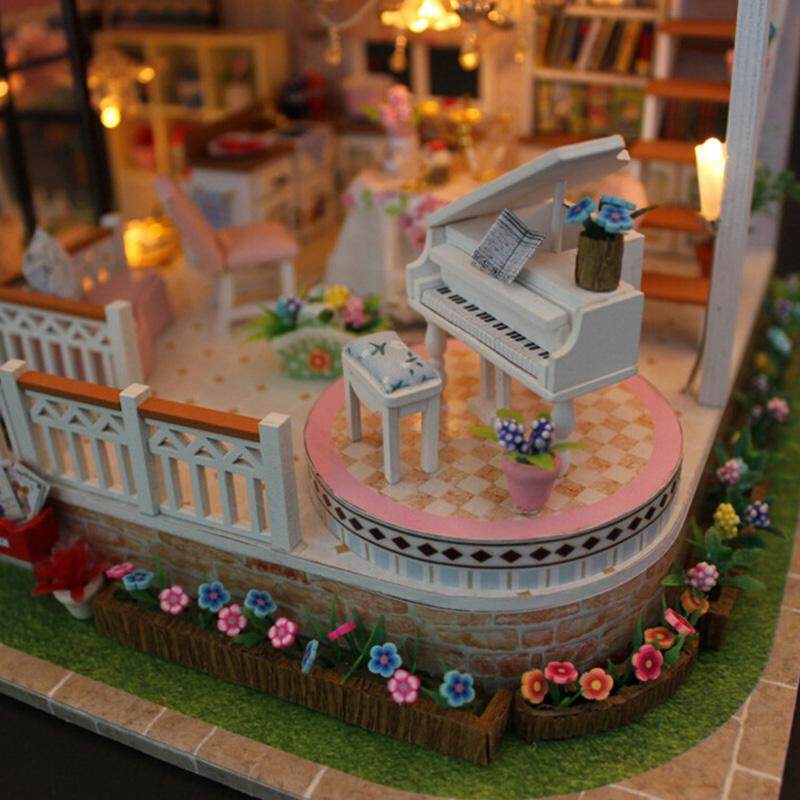DIY LED Light Wooden Doll House Toy Villa Miniatures Furniture Kit Xmas Gift !