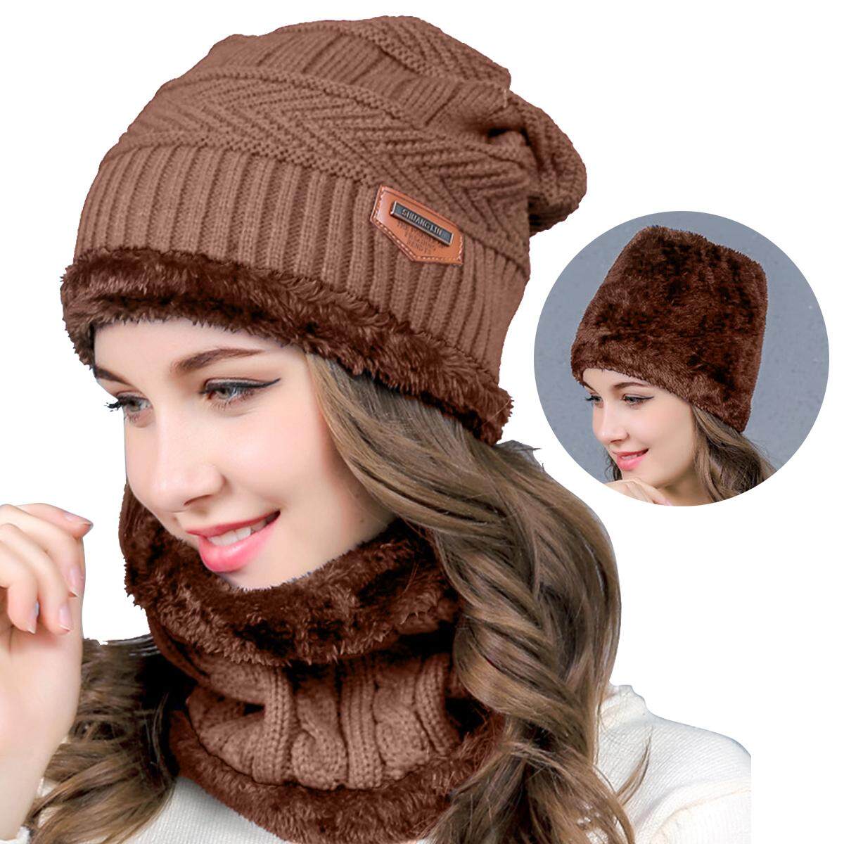 Women Men Camping Hat Winter Beanie Baggy Warm Wool Fleece Ski Cap Light Brown