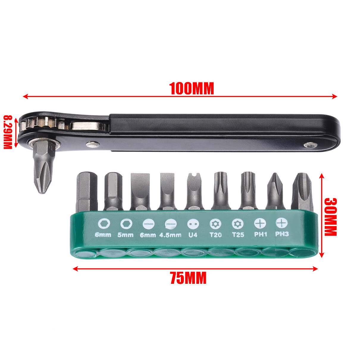 BOKALI 1SET  10 in 1 Mini Right Angle Offset Hand Ratchet Screwdriver Ratchet Driver Tool Set
