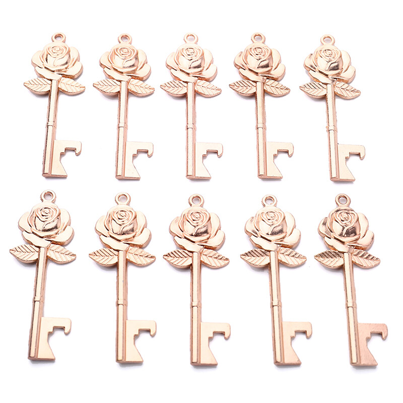 UG 10Pcs Rose Key Shaped Bottle Opener Metal Portable Beer Wine Bottle Opener