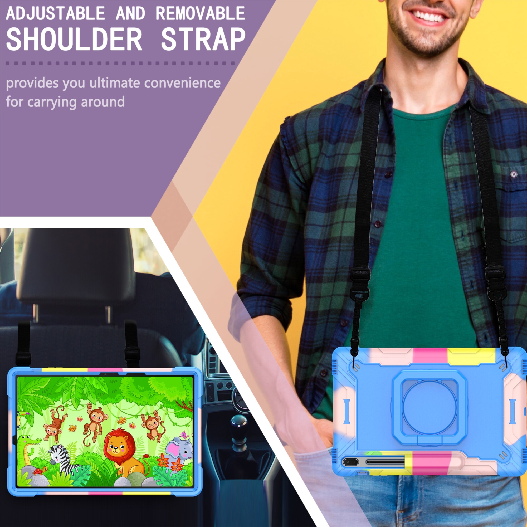 Cho Samsung Galaxy Tab S10 cộng với trường hợp 12.4 2024 chống sốc 360 ° Giá đỡ xoay & dây đeo tay & dây đeo vai chống sốc Bìa trường hợp cho Tab S9 FE cộng với/S9 +/S8 cộng với/S7 FE/S7 cộng với 12.4 inch