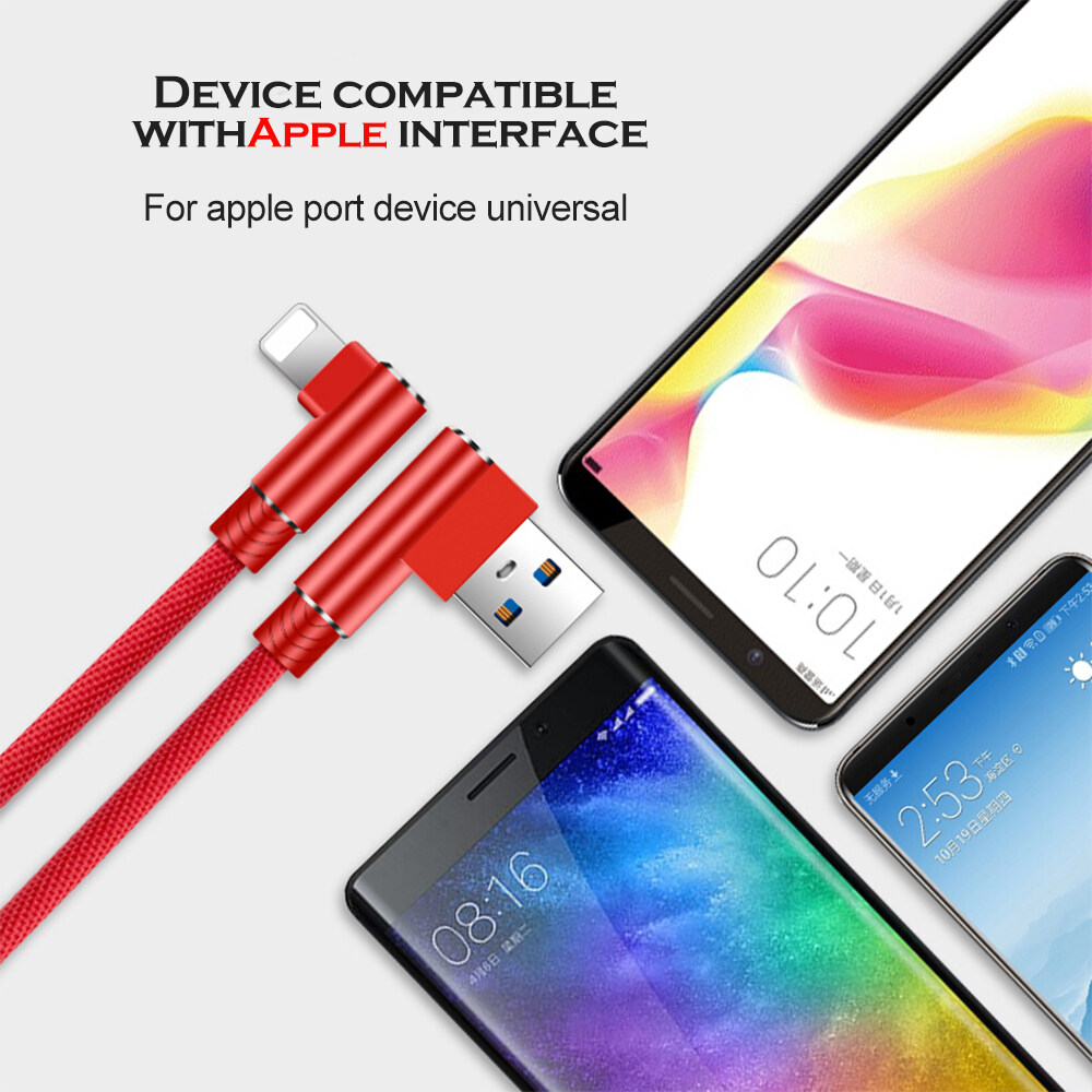 3M 90 Độ sạc dữ liệu USB Nhanh Cáp Cho Điện Thoại 11 Pro XS Max 6 7 8 Cộng Với Pad Samsung Huawei Xiaomi Xuất Xứ Sạc dây dài