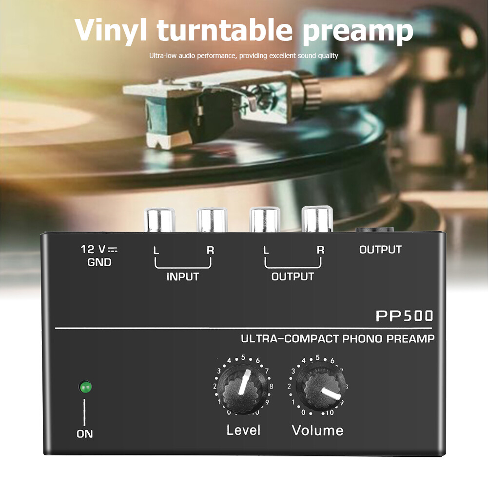 Kebidumei PP500 Phono Preamplifier RCA Output 1/4" TRS Output Interface for Vinyl Player LP