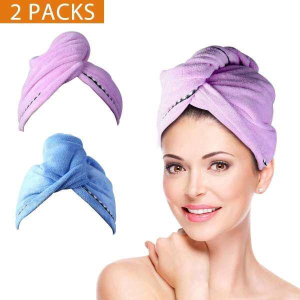 2 gói Tóc Quấn Băng Đô Cài Tóc Turban Gọng Microfiber Khô Tắm Đầu Khăn Cài Nút, Nhanh Ma Thuật, Máy Sấy tóc khô Nón Bọc Nón Tắm Bởi Duomishu