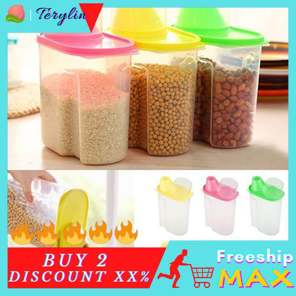 Terylin 1.9/2.5L Rice Cereal Bean Dry Food Storage Dispenser Container Lid Sealed Box
