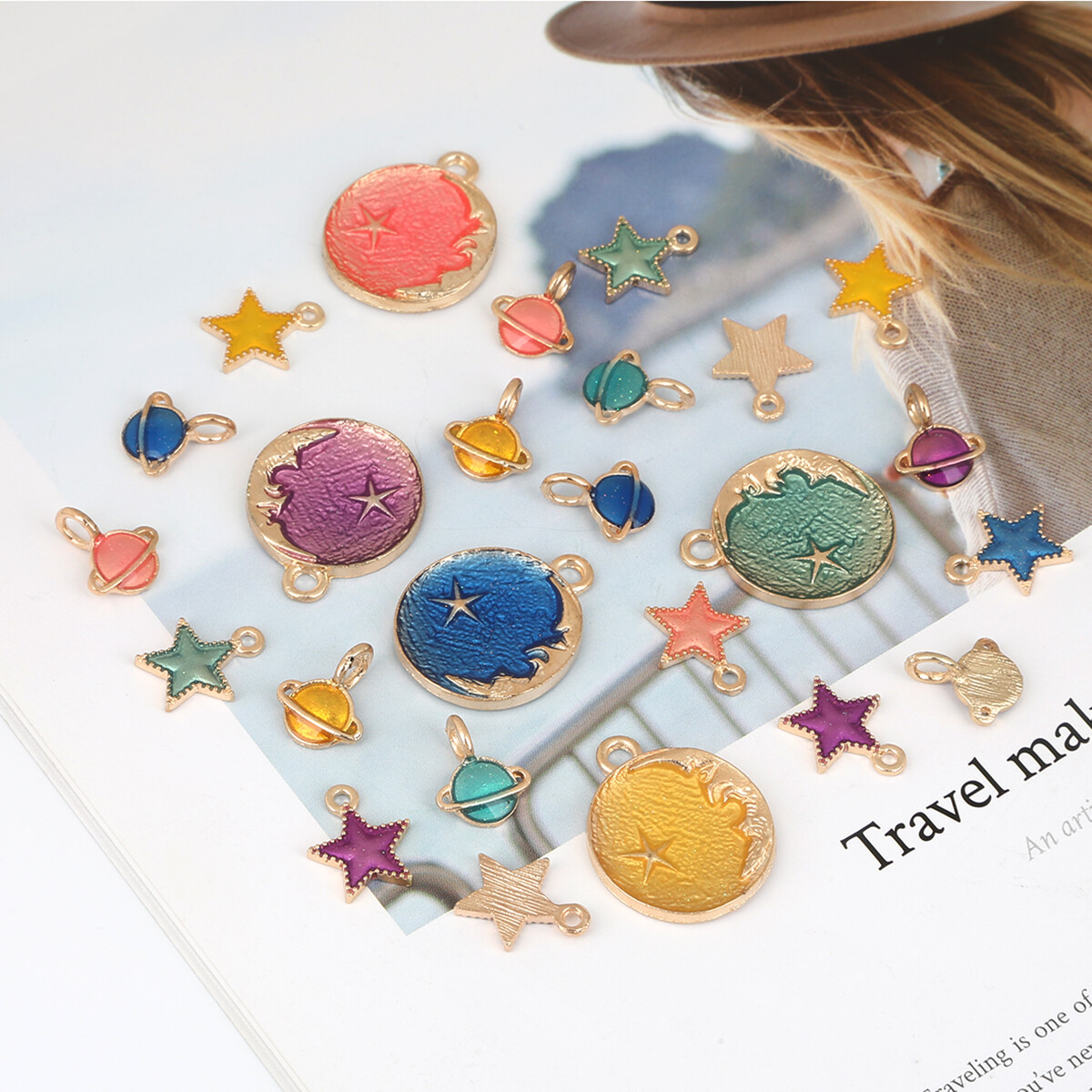 5-10Pcs Multicolor Alloy Enamel Charms Moon Star Pendant Planet Charms Beads For DIY Earrings Women Fashion Jewelry Accessories