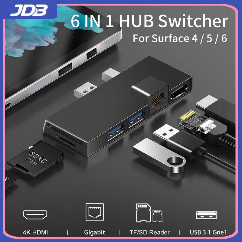 JDB USB-C Hub เหมาะสำหรับ Microsoft Surface Pro 3/4/5, 6-In-1 4K Type-C ...