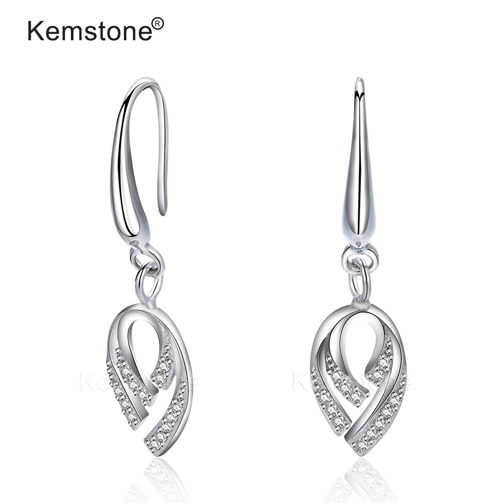 Kemstone Water Drop Crystal Silver Color Ear Hook Drop Earrings Jewelry Gift for Women Female