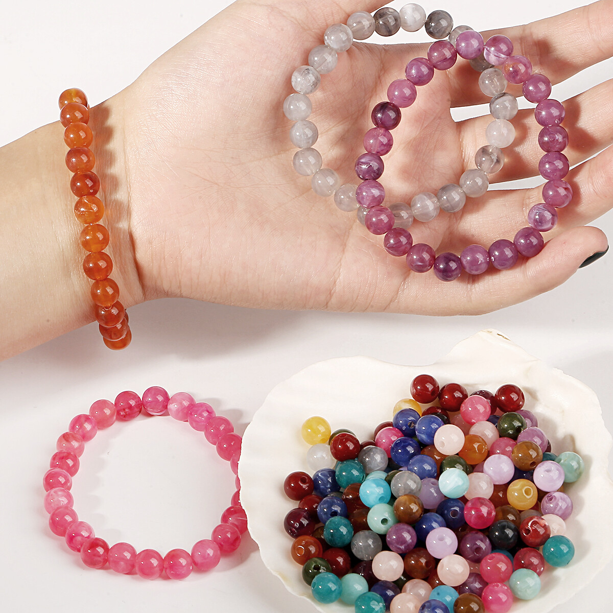 8mm 50pcs Multicolor Round Acrylic Imitation Pearl Beads For Jewelry Making Diy Craft Decoration