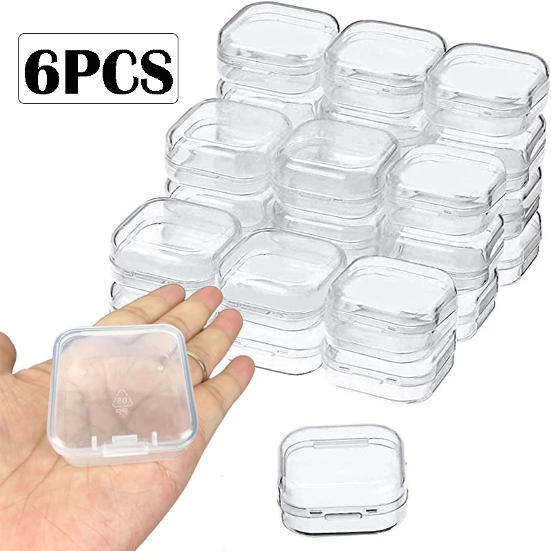 6 Hộp Đựng Đồ Mini Hộp Nhựa Hình Vuông Trong Suốt Hộp Đựng Đồ Trang Sức Bông Tai
