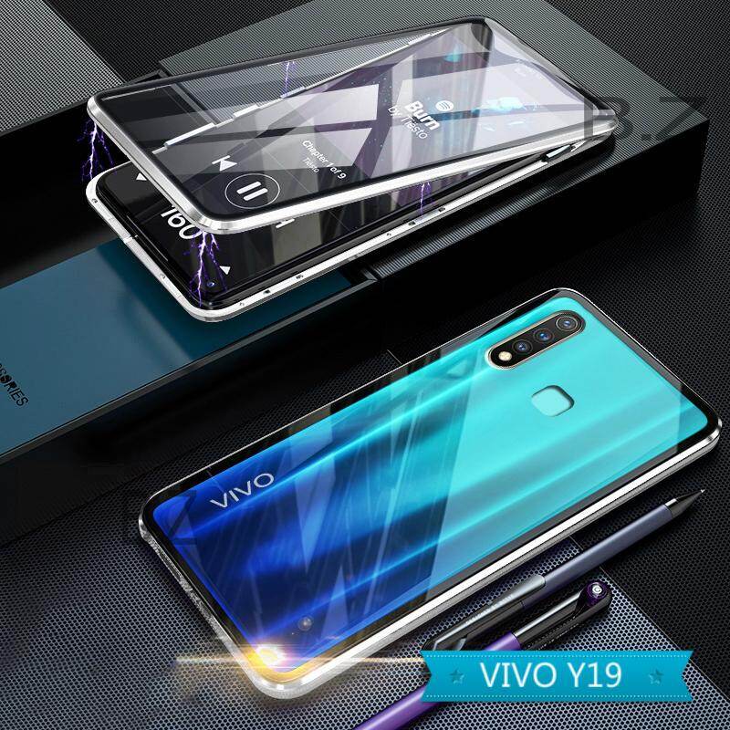For VIVO Y19 Magnetic Case 360 Front+Back double-sided 9H Tempered Glass Case For VIVO Y19 Metal Bumper Case