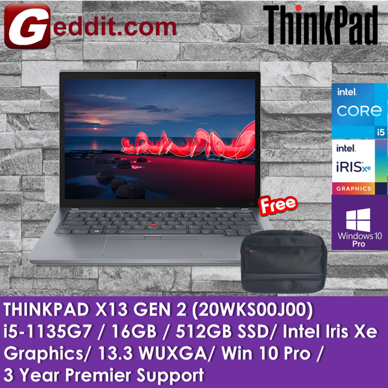 LENOVO THINKPAD X13 GEN 2 20WKS00J00 LAPTOP (I5-1135G7,16GB,512GB SSD,13.3 WUXGA,IRIS XE GRAPHICS,WIN10) FREE CARRY CASE Malaysia