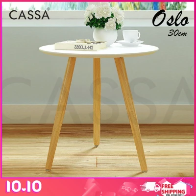 Cassa Oslo Simple Modern Magazine Round Coffee Table Side Table ( Matt White Table Top + Natural Wood Legs )