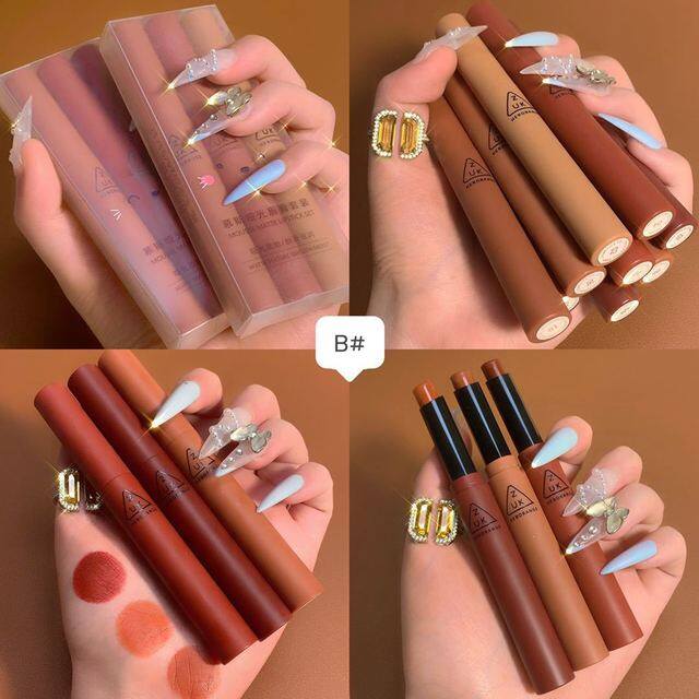 3Pcs/Set Velvet Matte Lip Gloss Waterproof Natural Moisturizing Long Lasting Non-Stick Cup Liquid Lipstick Kit Makeup Cosmetic