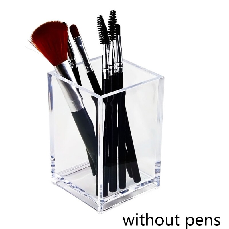 Clear Acrylic Makeup Brush Holder Cup Stationery Organizer Transparent Pen Storage Box Desktop Cosmetic Container