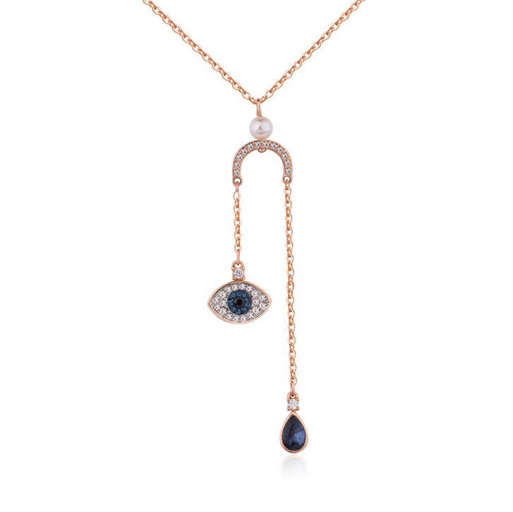 U-shaped Evil Eye Necklace Temperament Pearl Tassel Necklace for Women Gift