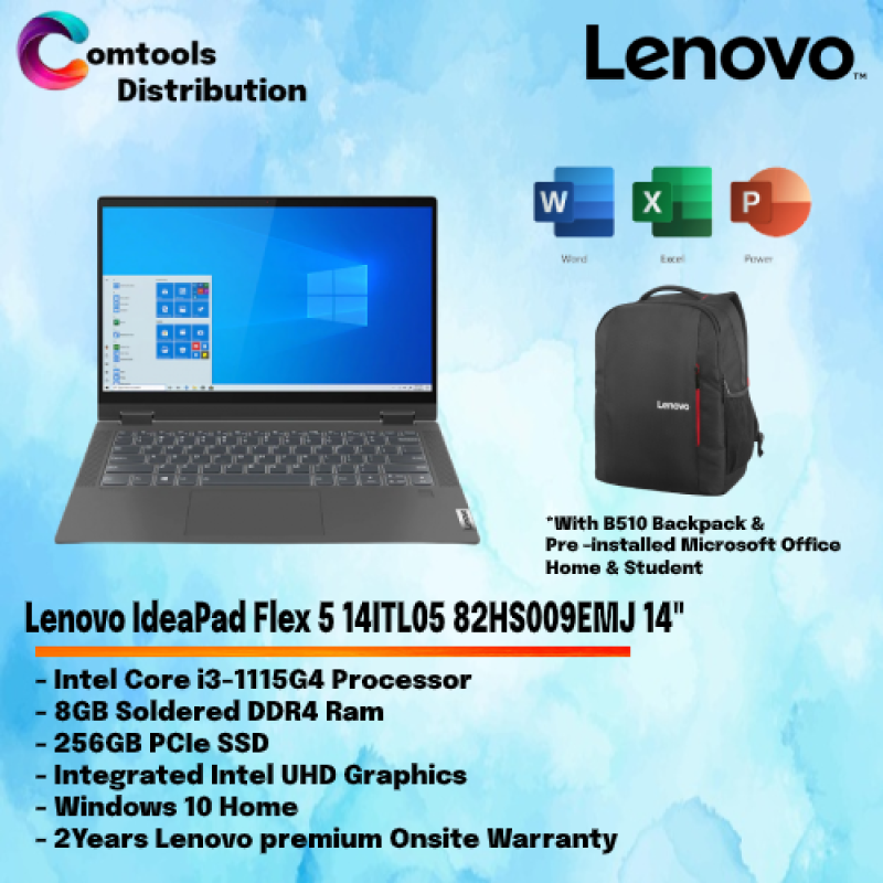 Lenovo IdeaPad Flex 5 14ITL05 82HS009EMJ 14 Laptop/ Notebook (i3-1115G4, 8GB, 256GB, Integrated, W10H, Off H&S, Touchscreen, Pen) Malaysia