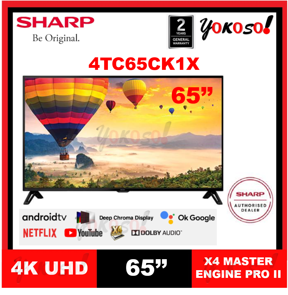 Sharp 65 Inch 4K UHD Android TV 4TC65CK1X Deep Chrome Display 