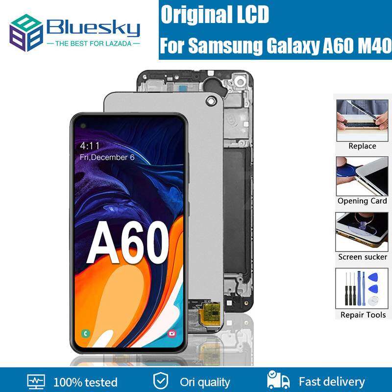 Bluesky 6.3" original super amoled lcd display for samsung galaxy a60 m40 a606 lcd display touch screen digitizer assembly with frame