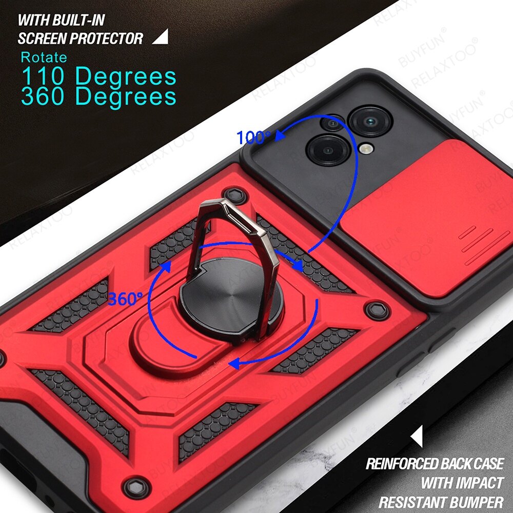 For Xiaomi Poco M5 M5s PocoM5 Shockproof Armor Phone Case Business Push Pull Camera Protection Case With Metal Ring Holder Bracket Hard Back Cover casing