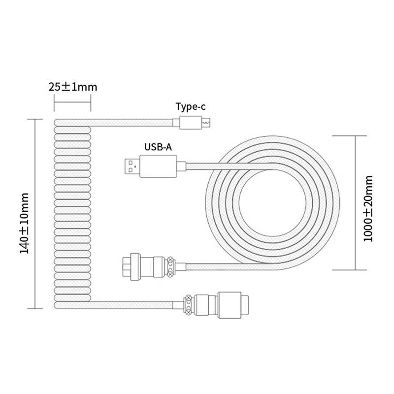 UNI Type-C USB Keyboard TypeC USB Cable Mechanical Keyboard Coiled Aviator Wire 1.5m