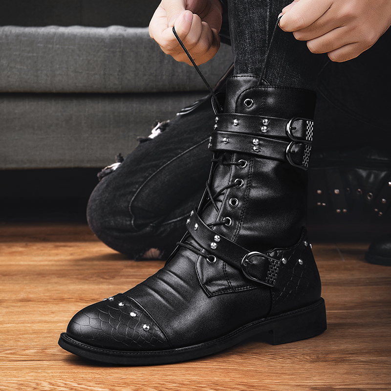 Men's Martin Boots Cool Men Fashion Rivet Motorcycle Boots Men's Motorcycle Cross-country Boots Foot Motorcycle Boots Motorbike Boots
