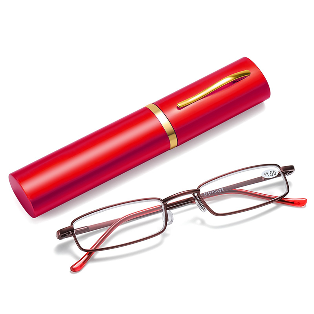 Vision Care Spring Hinge +1.00~+4.00 Eyeglasses Portable With Pen Tube Case Reading Glasses