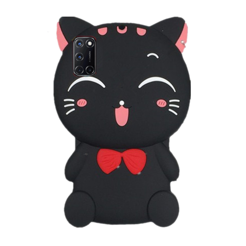 Phone Case For OPPO A54 5G A74 5G A93 5G A93S 5G, Lucky Cat Fortune Cat Black & White Kitty With Bow Soft Silicone Design