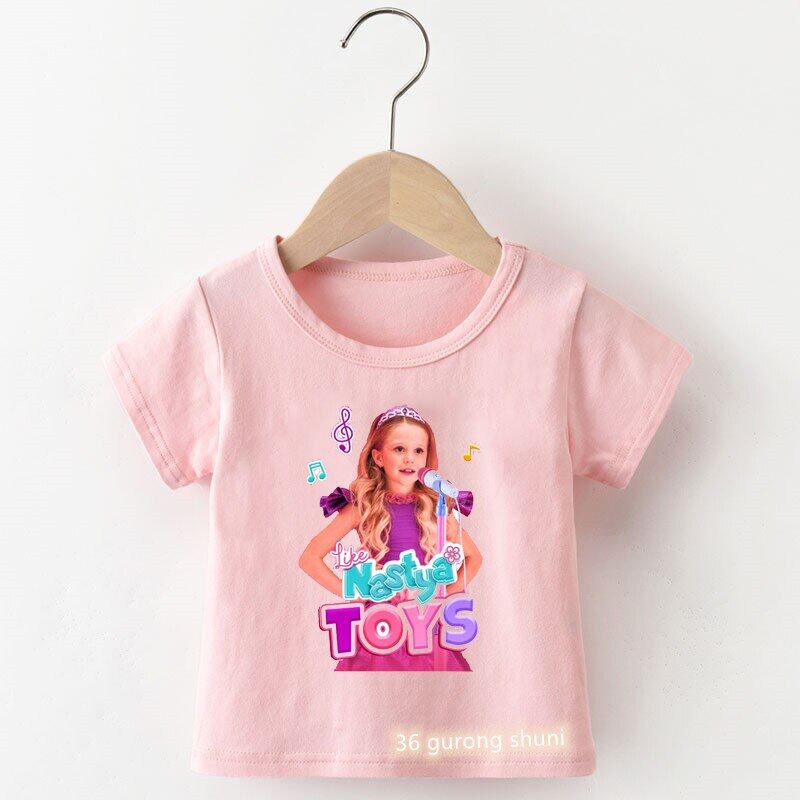 New Hot Sale Baby Girls Tshirt Lovely Like Nastya Girls T-Shirt Fashion Cartoon Print Children'S T Shirt Summer Girls Pink Shirt