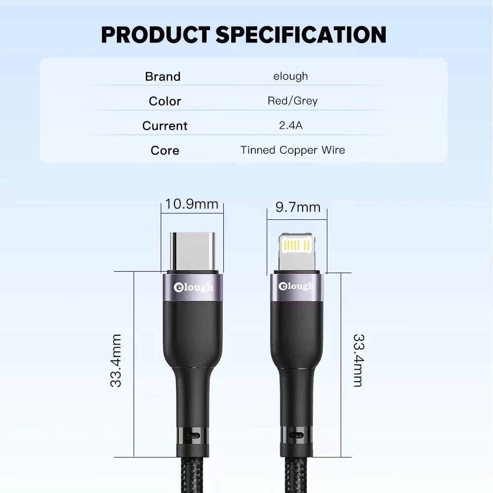 USB C to Phone Lightning Short Cable 25cm PD Quick Charge Data 20W Braided Tough Cable