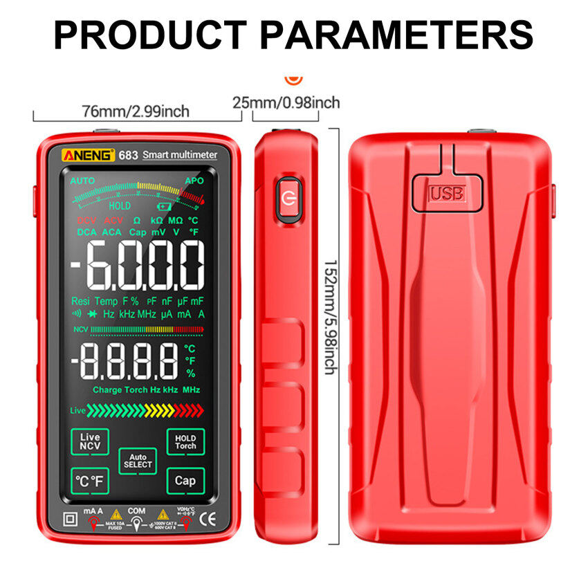 ANENG 683 Smart Digital Multimeter Electrical Capacitance Meter Hz Ohm Diode Tester 6000 Counts AC/DC Measuring Tools