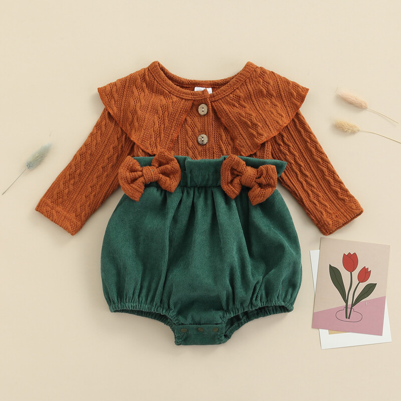 Infant Baby Long Sleeve Jumpsuit, Buttons One-Piece Clothes, Round Collar Stitching Short Romper