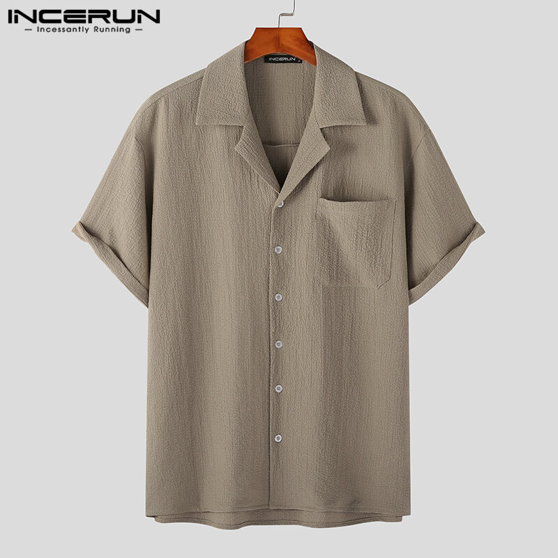 Medussa INCERUN Men's Turn-Down-Collar Solid Tops Simple Loose Button Down Shirts (Korean Style)