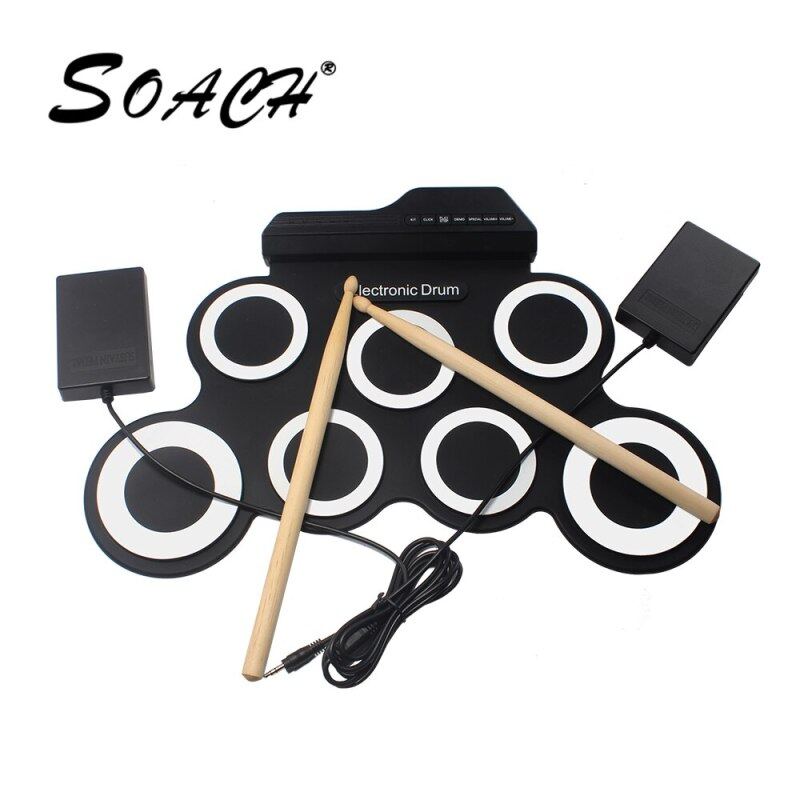 7 Pads Xách Tay Kỹ Thuật Số USB Hand Roll Drum Có Thể Gập Lại Silicone Trống Điện Tử Với Drum Sticks Điện Nhạc Cụ Muscial
