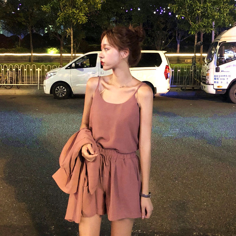 RULINWOODS 3Pcs Set quần áo bông nữ [Blazer+Tops+Shorts}