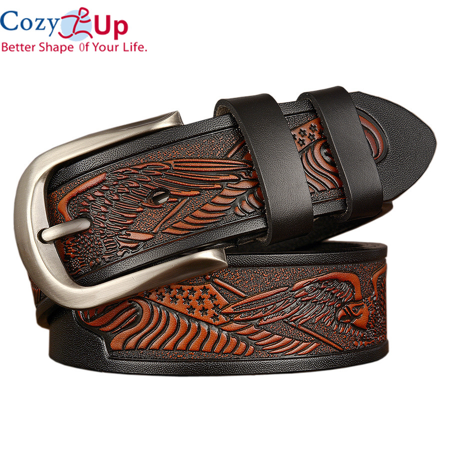 Cozy Up 125cm Punk Handcrafted Eagle Shells Belt Top Layer Leather Belts for Men Pin Buckle Cowhide Luxury Strap