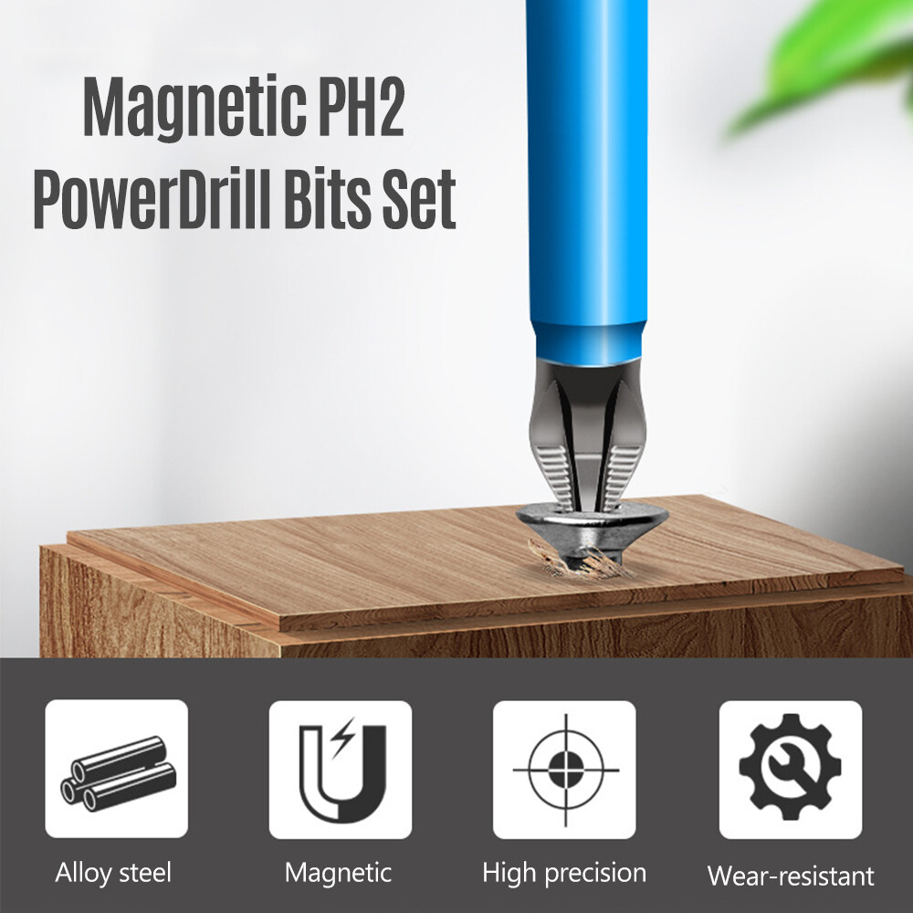 KKmoon 7pcs Power Drill Bits Set Electric Drill Bits Screwdriver Bits Anti-Slip Mag-netic PH2 Bits Set for Power Drills / Air Screwdriver / Manual Screwdriver