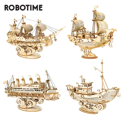 Robotime 3D Wooden Puzzle Games Boat & Ship Model Toys For Children Kids Girls Birthday Gift