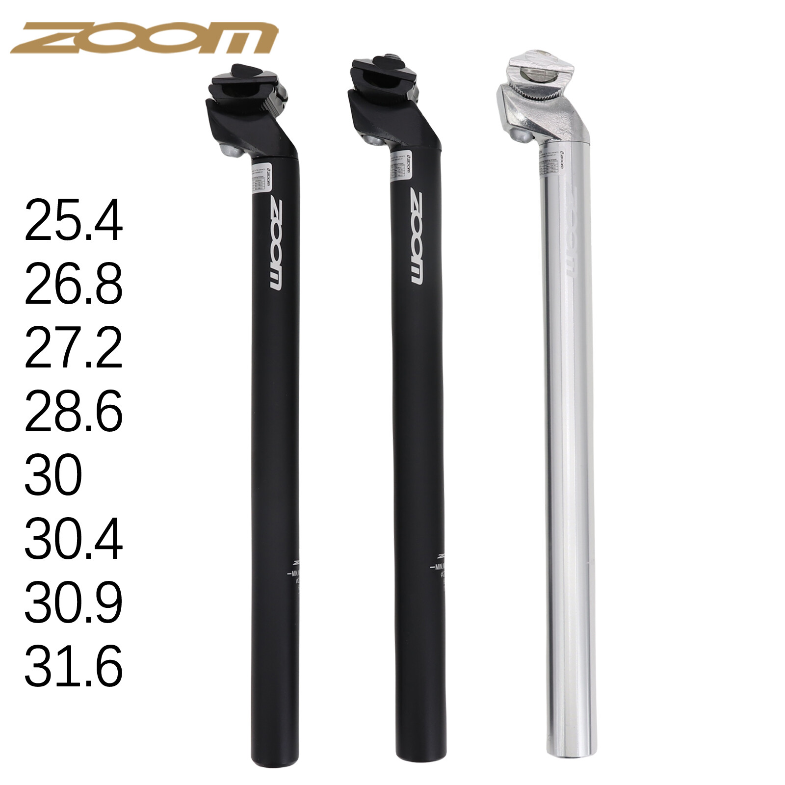 Zoom Seatpost Lightweight MTB Bike Bicycle Seat Post Matt Black 27.2 26.8 28.6 30 30.4 30.9 31.6mm 350mm Black Sliver