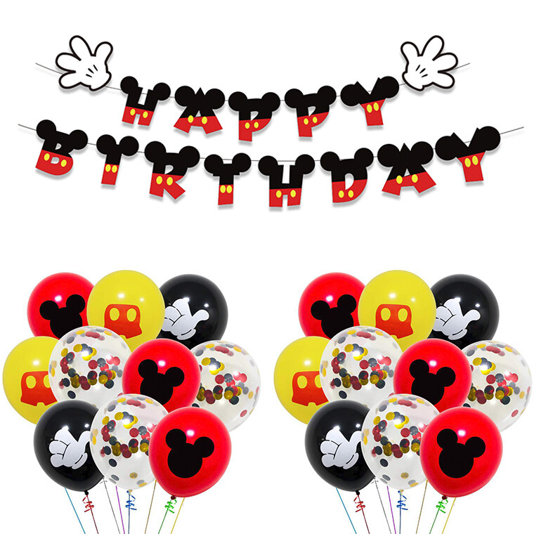 Cake Toppers Tablecloths Banners,Balloons,Hanging Swirls Mickey Mouse Birthday Decorations,Serve 20 Guests 198pcs Mickey Mouse Party Supplies Including Spoons Plates Napkins Banner Knife Fork 