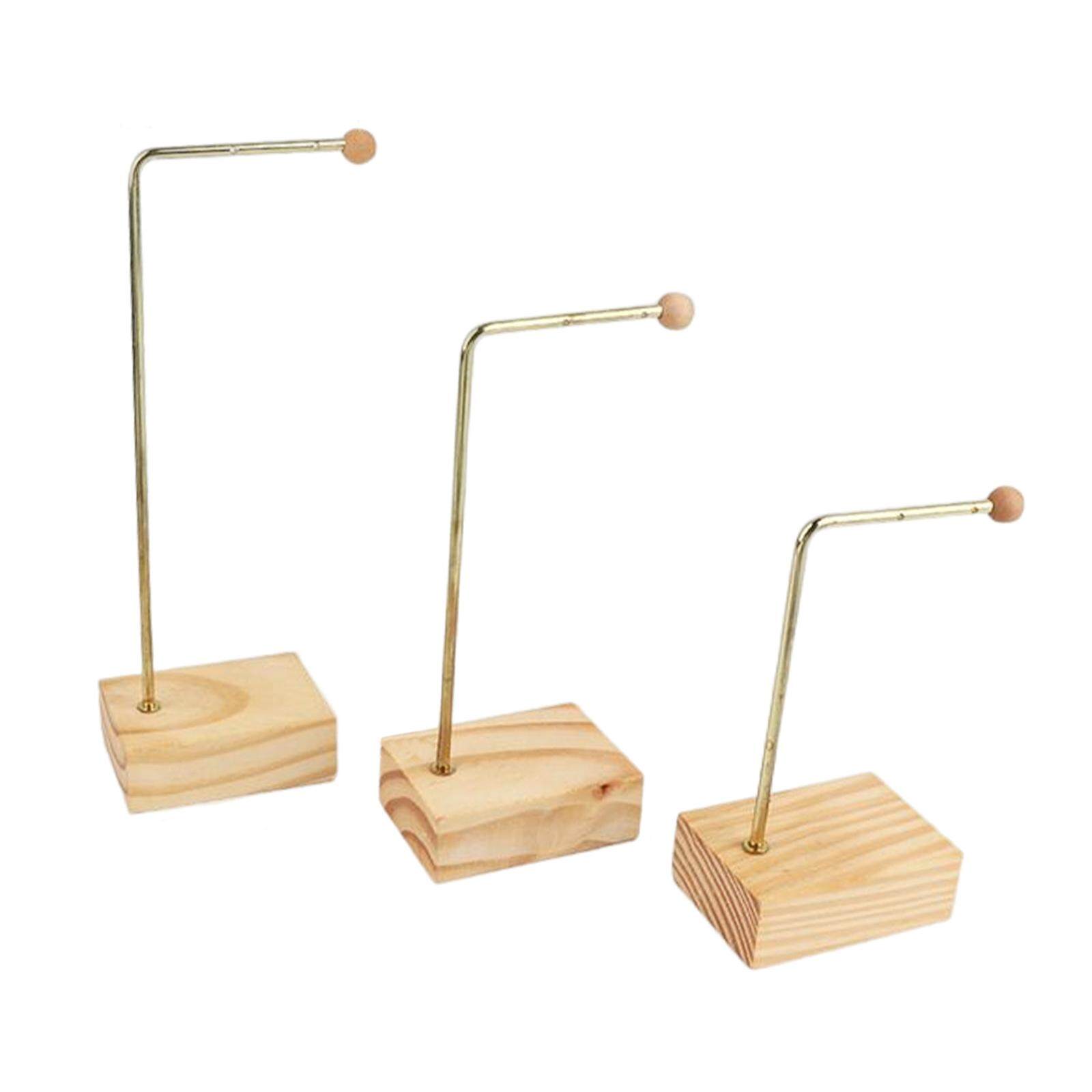 Hellery Tabletop Jewelry Display Stand Holding Rack Wood Base Holder