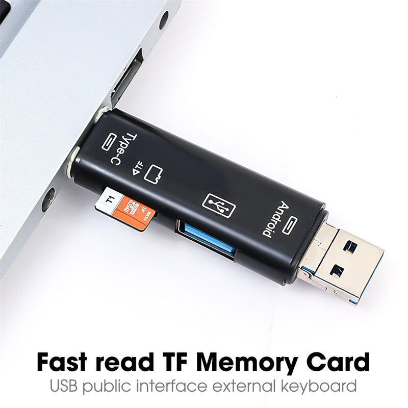 5 trong 1 USB đa chức năng 2.0 Loại C USB /Micro USB TF SD Đầu đọc thẻ nhớ Bộ chuyển đổi đầu đọc thẻ OTG Phụ kiện điện thoại di động