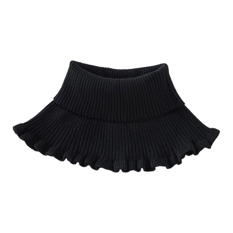 Ladies Turtleneck Ribbed Knitted False Fake Collar Winter Windproof Dickey Solid Color Ruffles Detachable Scarf Wrap