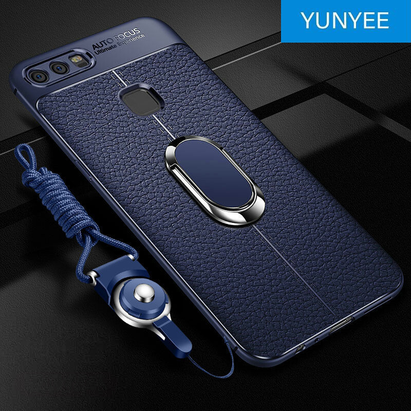 YUNYEE For Huawei P9 Plus Huawei P9 Phone Case, Luxury Ultra Slim Leather Pattern All-inclusive Protection Dermatoglyph Back Cover For Huawei P9/Huawei P9 Plus Case With Ring Stand Holder & String