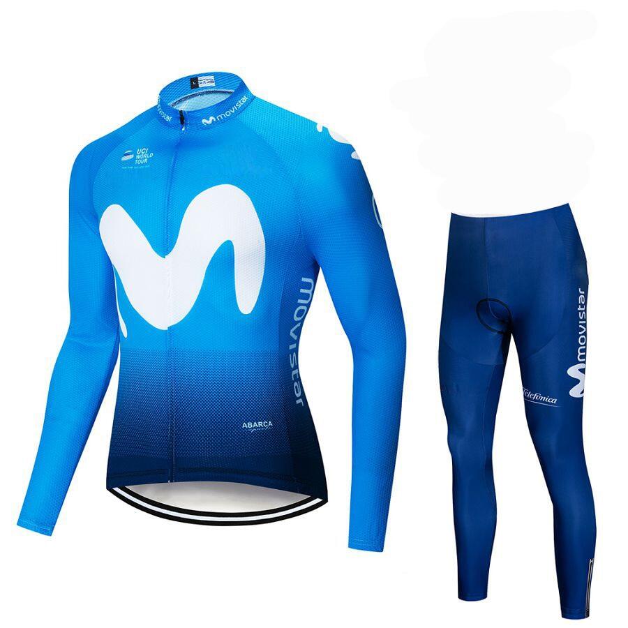 Men Cycling Jersey Long Sleeve Bib Pant Kit Bicycle Bike Shirt Team Set Clothes