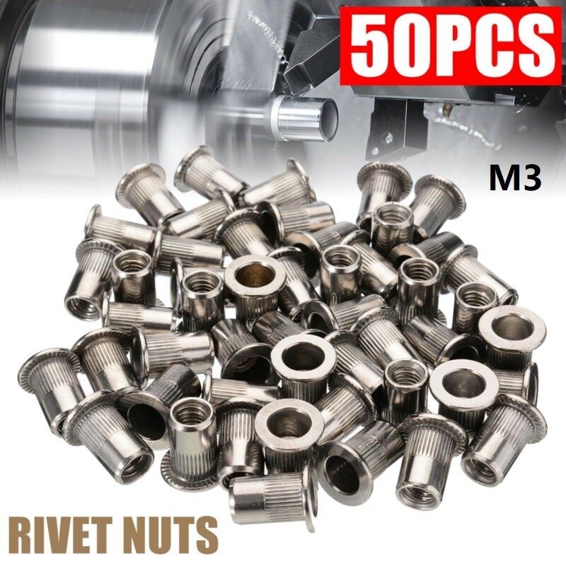 50Pcs M6-M10 Thread-Stainless Steel Flat Head Rivet Nut-Insert Nutsert Pack