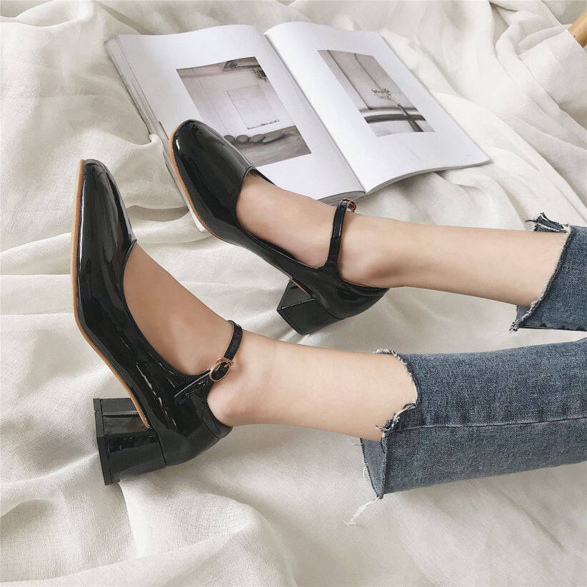 ZLX028 2020 Miệng Nông Mới Giày Nữ Mùa Hè Khóa Từ Gót Dày Giữa Gót Da Mềm Giày Đơn Thanh Lịch Và Nhẹ Nhàng Phong Cách Lưới Đỏ Cùng Phong Cách giá rẻ