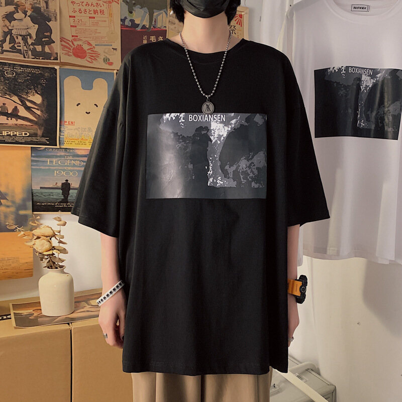 Tshirt Men Oversize Korean Large Size Short Sleeve Plus Size t-shirts Summer Clothes Fashion Tops Couple Print T-shirt baju tshirts lelaki